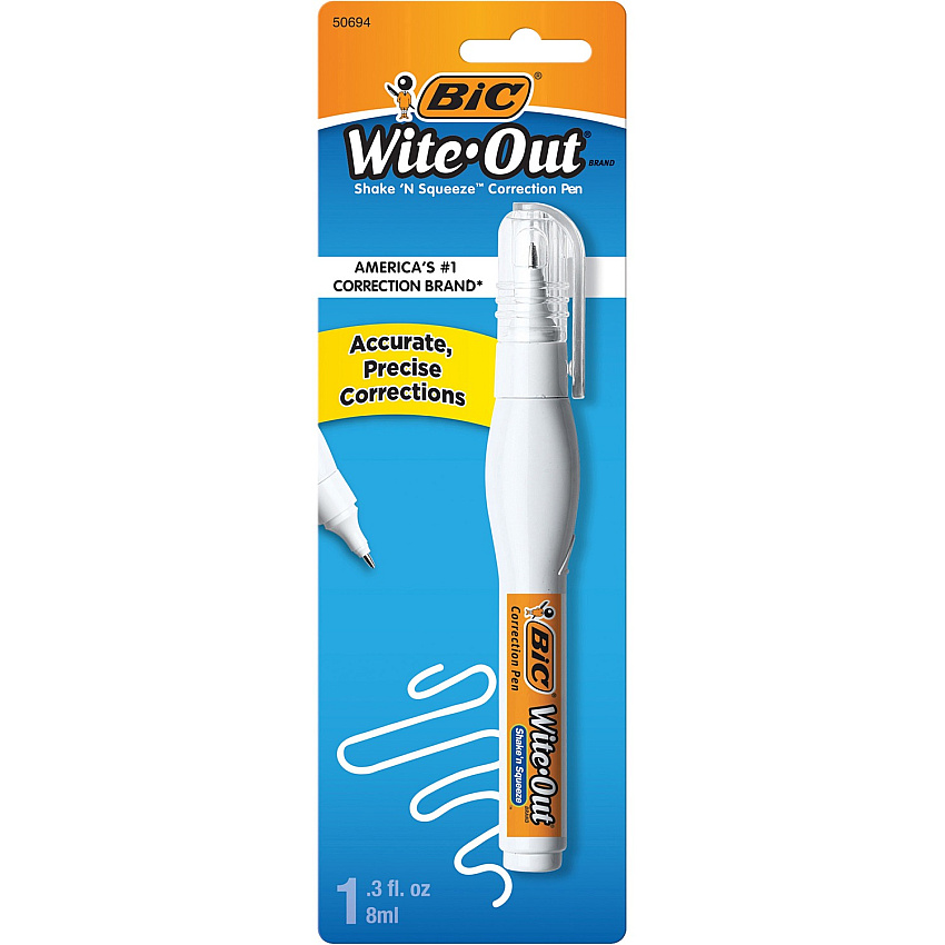 BIC Shake 'n Squeeze Correction Pen, White, 1 Pack (BICWOSQPP11)
