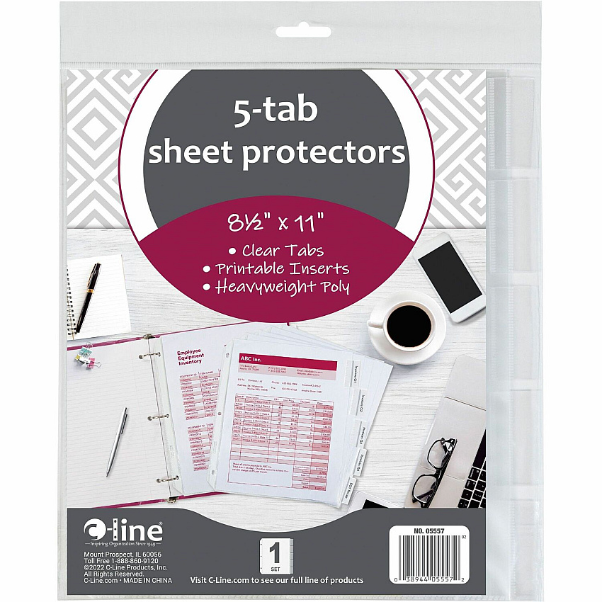 C-Line Heavyweight Poly Sheet Protectors with Index Tabs (CLI05557)