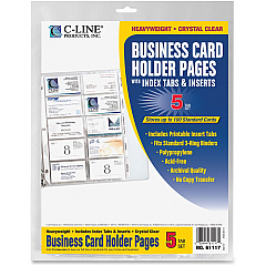 C-Line Business Card Holder Pages with Index Tabs for Ring Binders, Poly (CLI61117)