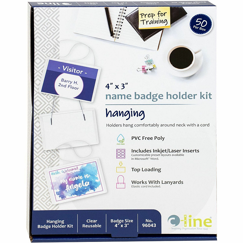 C-Line Hanging Style Name Badge Kit with White Elastic Cord (CLI96043)