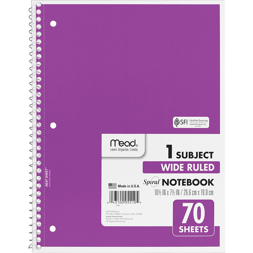 Mead Wide Ruled 1-Subject Notebook (MEA05510)