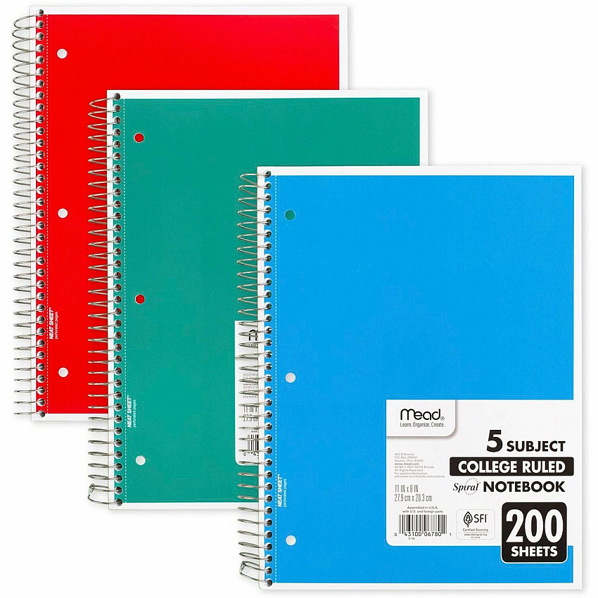Mead 5-Subject Wire-bound Notebook - Letter-size (MEA06780)