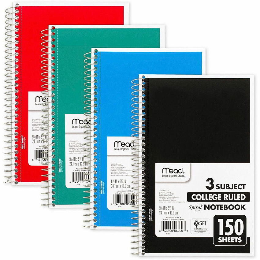 Mead 3-Subject Wirebound College Rule Notebook (MEA06900)