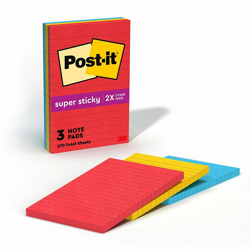 Post-it Notes Original Lined Notepads -Playful Primaries Color Collection (MMM6603SSAN)