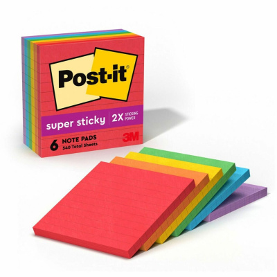 Post-it Super Sticky Lined Notes - Playful Primaries Color Collection (6756SSAN)