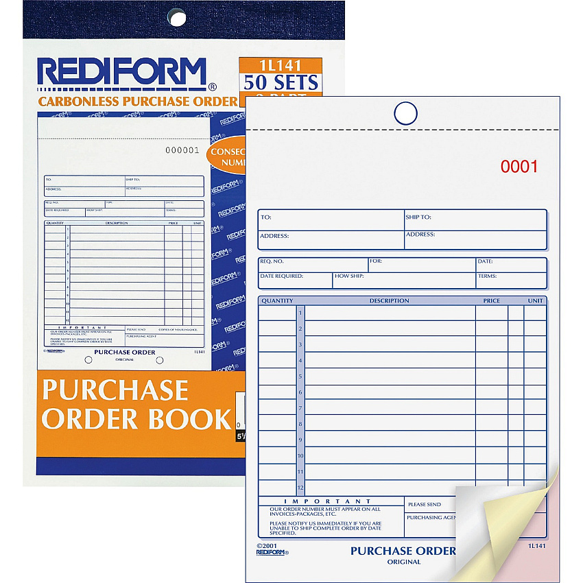 Rediform 3-Part Carbonless Purchase Order Book (RED1L141)