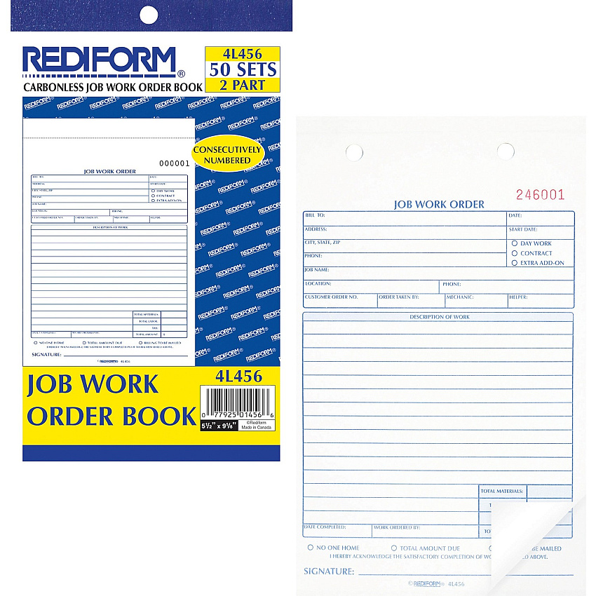 Rediform 2-part Job Work Order Book (RED4L456)