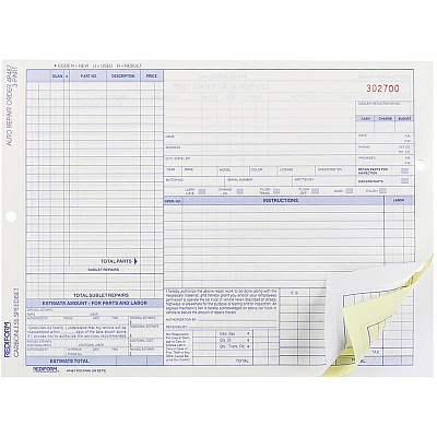 Rediform 3-part Auto Repair Order Forms (RED4P487)