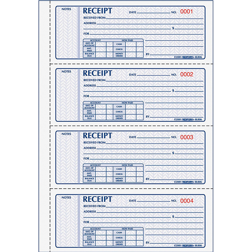 Rediform Money Receipt 4 Per Page Collection Forms (RED8L816)