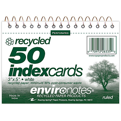 Roaring Spring Environotes Ruled Lined Perforated Spiralbound Recycled Index Cards (ROA28335)
