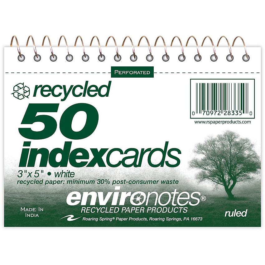 Roaring Spring Environotes Ruled Lined Perforated Spiralbound Recycled Index Cards (ROA28335)