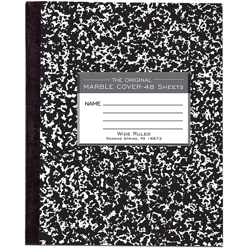 Roaring Spring Wide Ruled Flexible Cover Composition Book, 8.5" x 7" 48 Sheets, Black Marble (ROA77333)