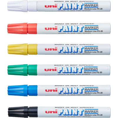 Uni -Paint Permanent Marker, Fine Bullet Tip, Assorted Colors, 6/Set