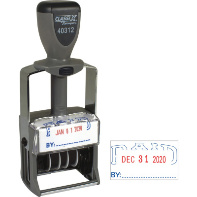 Printy Economy 5-in-1 Date Stamp, Self-Inking, 1.63 x 1, Blue/Red