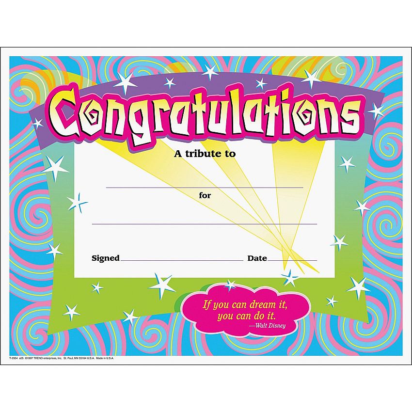 TREND Congratulations/Swirls Award Certificates (TEPT2954)