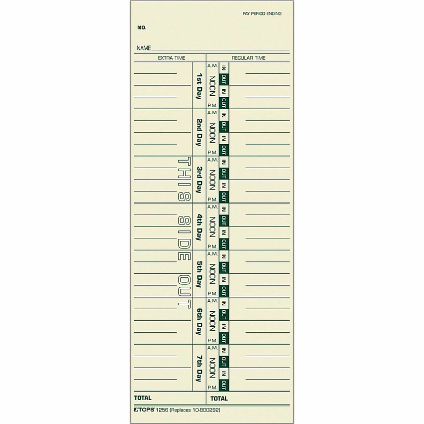 TOPS Regular/Overtime Weekly Time Cards (TOP1256)