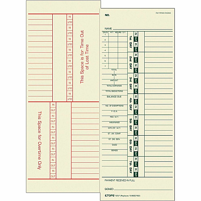 TOPS Numbered Days/Full Payroll Time Cards (TOP1257)