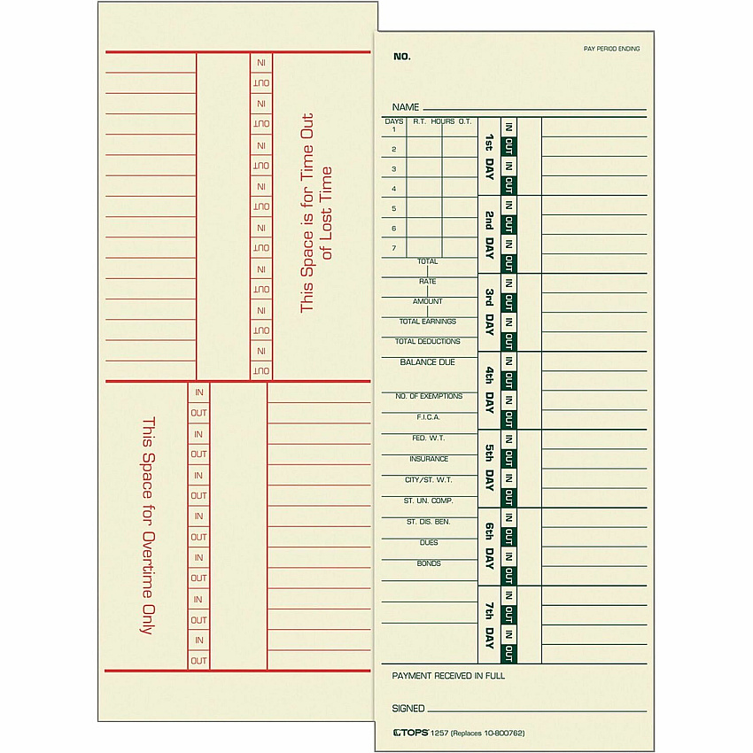 TOPS Numbered Days/Full Payroll Time Cards (TOP1257)