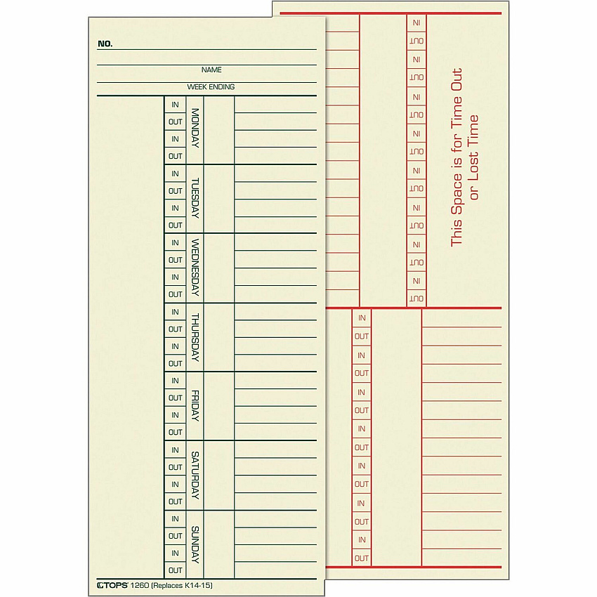 TOPS 2-Sided Weekly Time Cards (TOP1260)