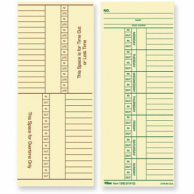 TOPS Named Days/Overtime Time Cards (TOP12603)