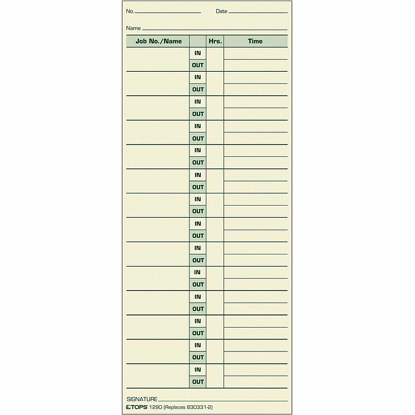 TOPS Job Cards Time Cards (TOP1290)