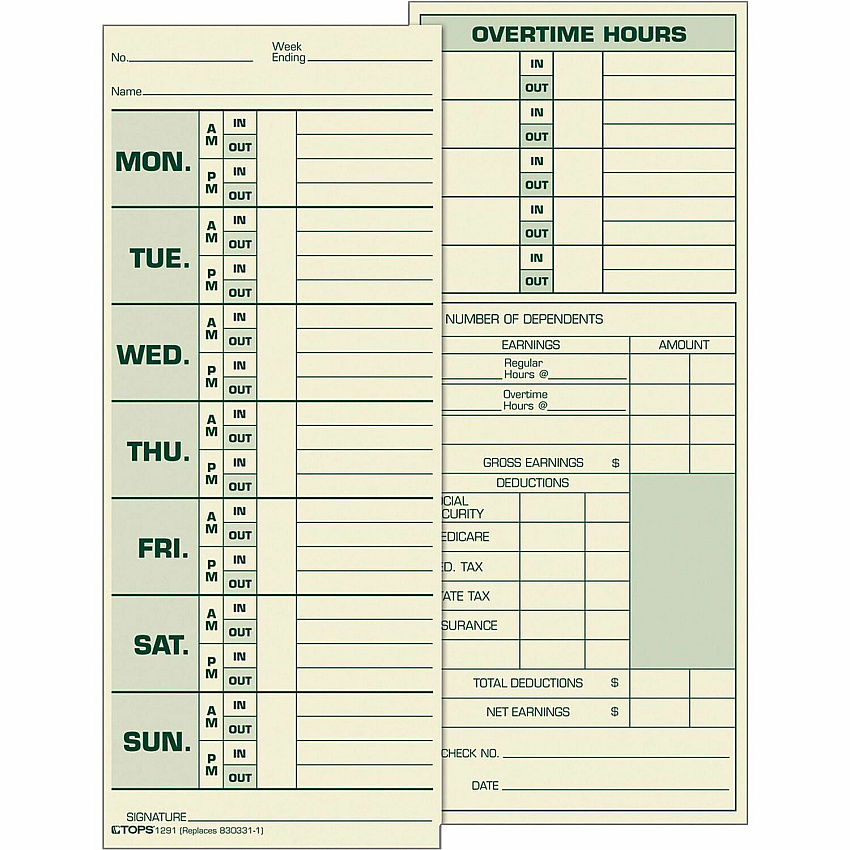 TOPS Monday-Sunday Time Cards (TOP1291)