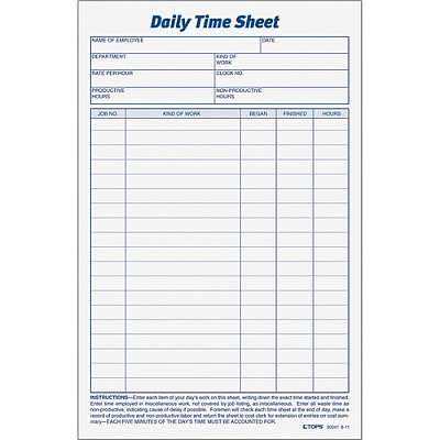 TOPS Daily Time Sheet Form (TOP30041)