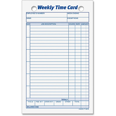 TOPS Weekly Handwritten Time Cards (TOP3016)