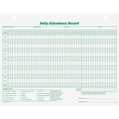 TOPS Daily Employee Attendance Record Form (3284)