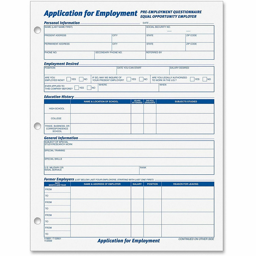 TOPS Employment Application Forms (TOP32851)