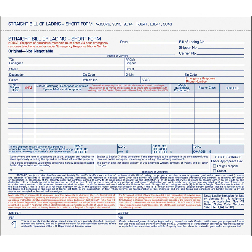 TOPS Bills of Lading Snap-Off Sets (TOP3841)