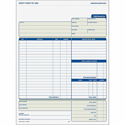 TOPS Three-part Carbonless Job Invoice Forms (TOP3866)