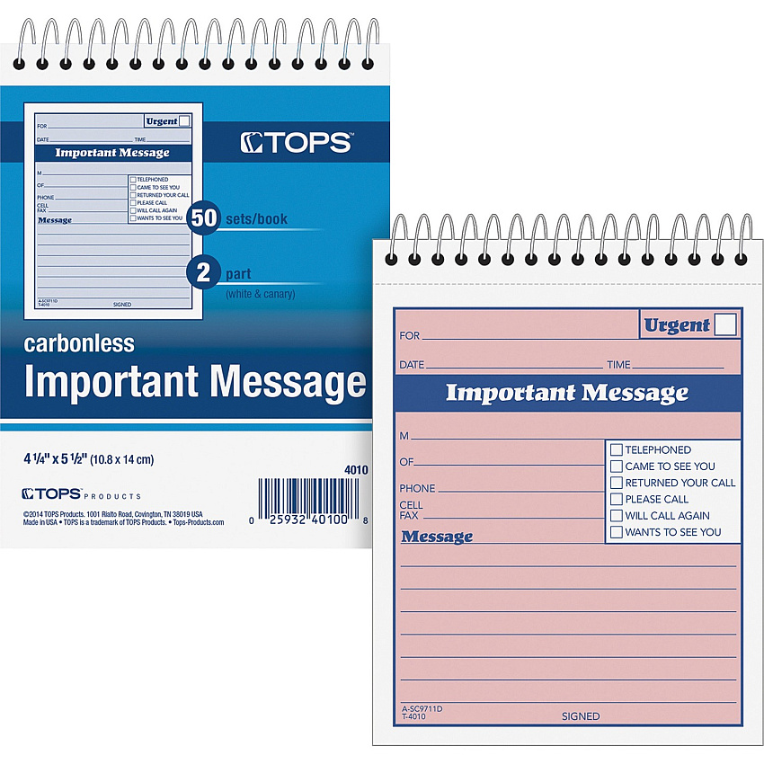 TOPS 1CPP Duplicate Important Message Book (TOP4010)