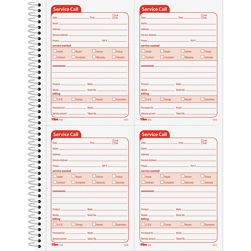 TOPS Service Call 2-part Spiral Message Slip Book (TOP4100)