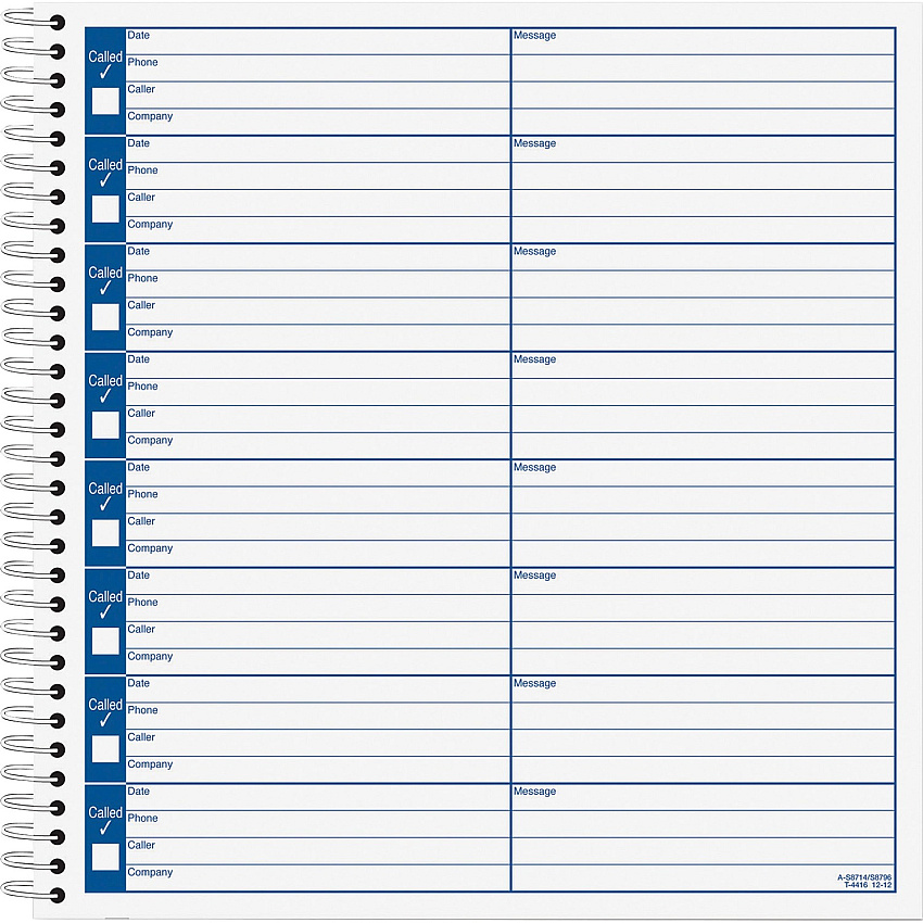 TOPS Spiral Bound Voice Message Log Book (TOP4416)
