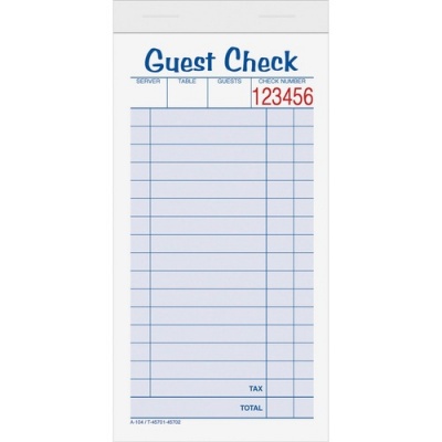 TOPS 2-part Carbonless Guest Check Books (45702)