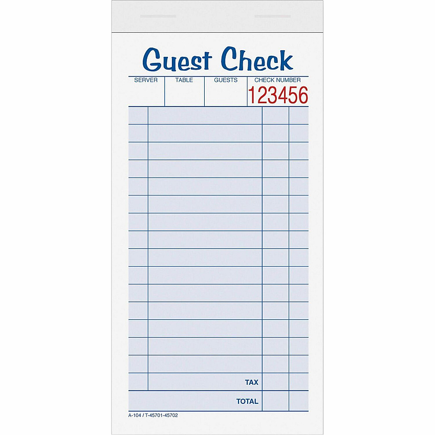 TOPS 2-part Carbonless Guest Check Books (TOP45702)