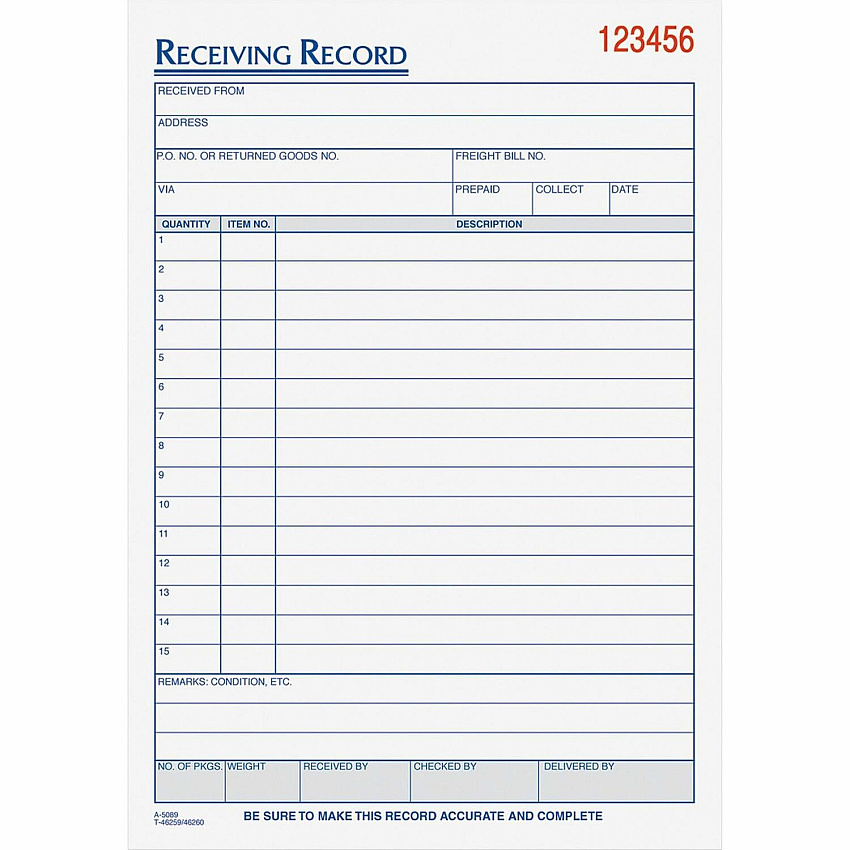 TOPS Carbonless Receiving Record Forms (TOP46260)