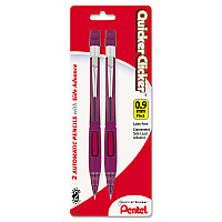 Pentel Quicker Clicker Mechanical Pencil, 0.9 mm, HB (#2), Black Lead, Burgundy Barrel, 2/Pack (PENPD349BP2K6)