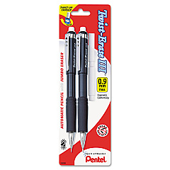 Pentel Twist-Erase III Mechanical Pencil, 0.9 mm, HB (#2), Black Lead, Assorted Barrel Colors, 2/Pack (PENQE519BP2K6)