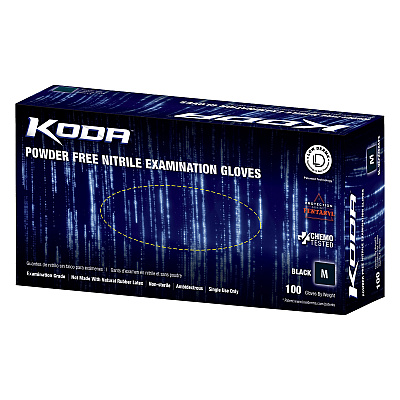 Koda Nitrile Powder Free 5.5 Mil Exam Gloves Black Med - Box Of 100 (GL-NCF235BKFM)