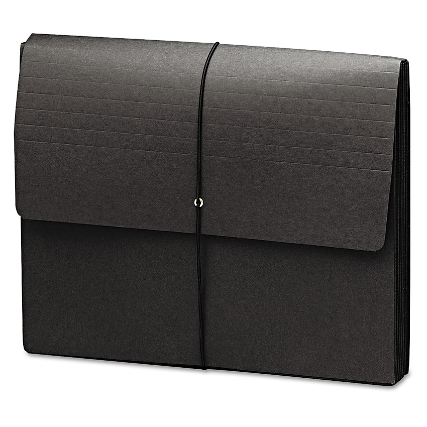 Smead Extra-Wide Expanding Wallets with Elastic Cord, 5.25" Expansion, 1 Section, Elastic Cord Closure, Letter Size, Black, 10/Box (SMD71119)