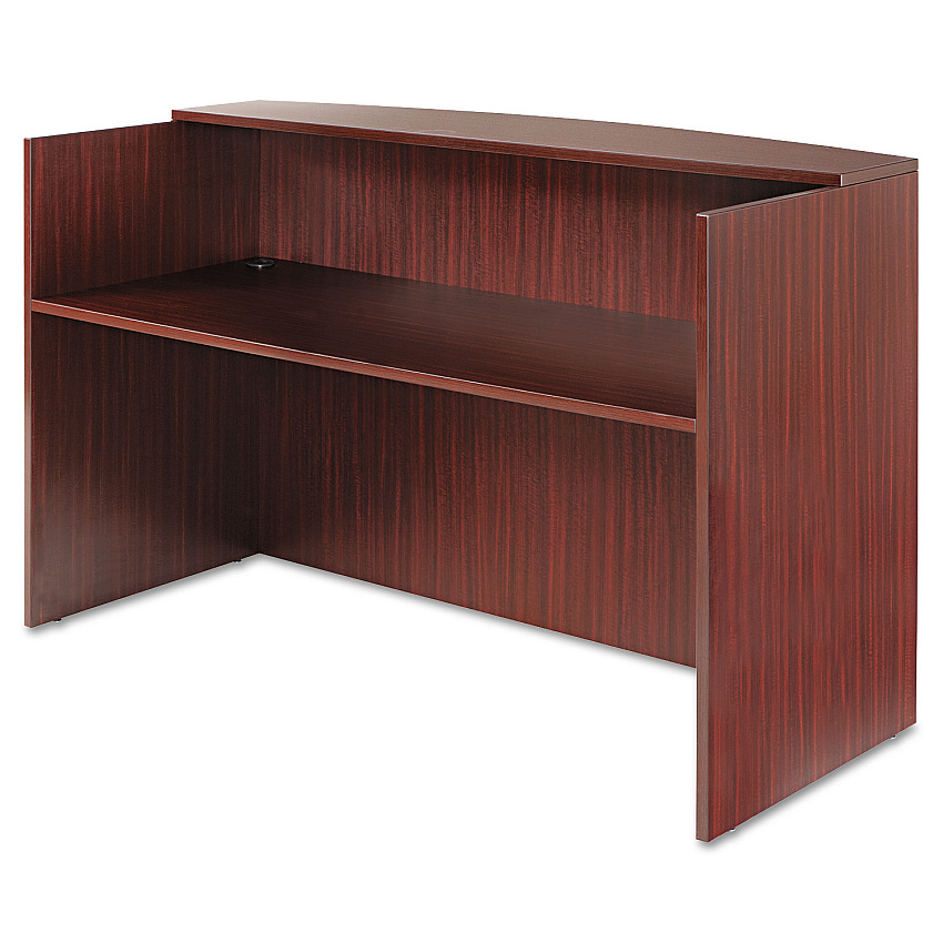 Alera Valencia Series Reception Desk with Transaction Counter, 71" x 35.5" x 29.5" to 42.5", Mahogany (ALEVA327236MY)