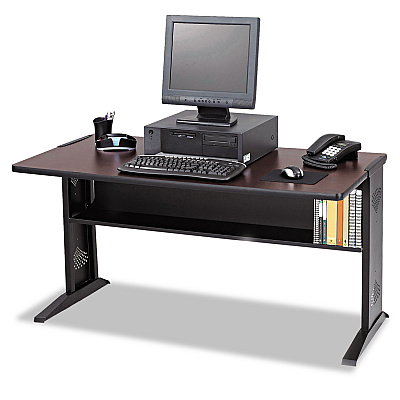 Safco Computer Desk with Reversible Top, 47.5" x 28" x 30", Mahogany/Medium Oak/Black (SAF1931)