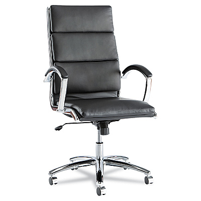 Alera Neratoli High-Back Slim Profile Chair, Faux Leather, 275 lb Cap, 17.32" to 21.25" Seat Height, Black Seat/Back, Chrome (ALENR4119)