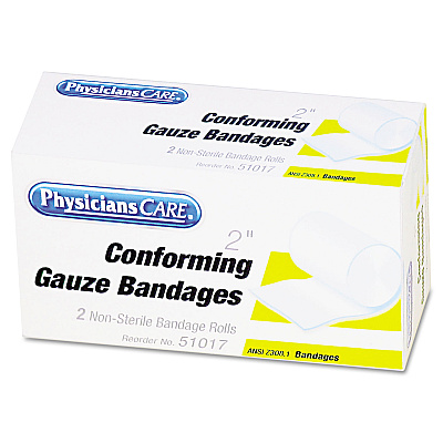 PhysiciansCare by First Aid Only First Aid Conforming Gauze Bandage, Non-Steriile, 2" Wide, 2/Box (FAO51017)