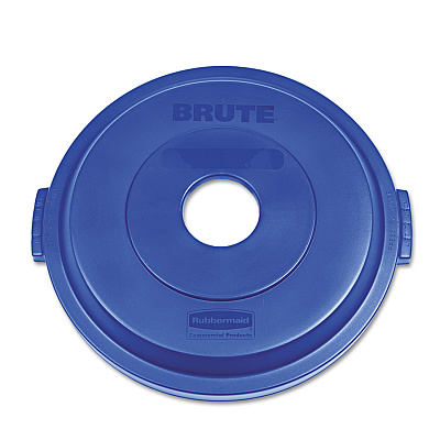 Rubbermaid Commercial Bottle/Can Recycling Top for BRUTE 32 gal Containers, Round Openings, 9.8w x 22.9d x 22.3h, Blue (RCP1788376)