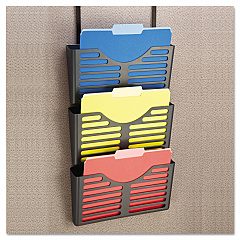 Universal Recycled Plastic Cubicle Triple File Pocket, Cubicle Pins Mount, 13.5 x 4.75 x 28, Charcoal (UNV08163)