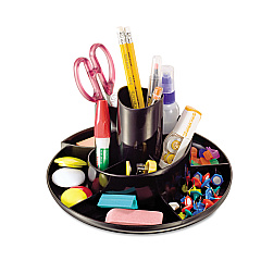 Universal Rotary Desk Organizer, 11 Compartments, Plastic, 8.75" Diameter x 5.38"h, Black (UNV08151)