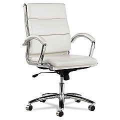 Alera Neratoli Mid-Back Slim Profile Chair, Faux Leather, Up to 275 lb, 18.3" to 21.85" Seat Height, White Seat/Back, Chrome (ALENR4206)